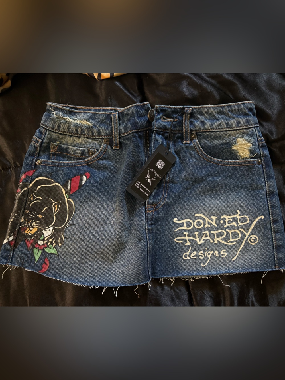Ed Hardy Dark Blue Denim Mini Skirt